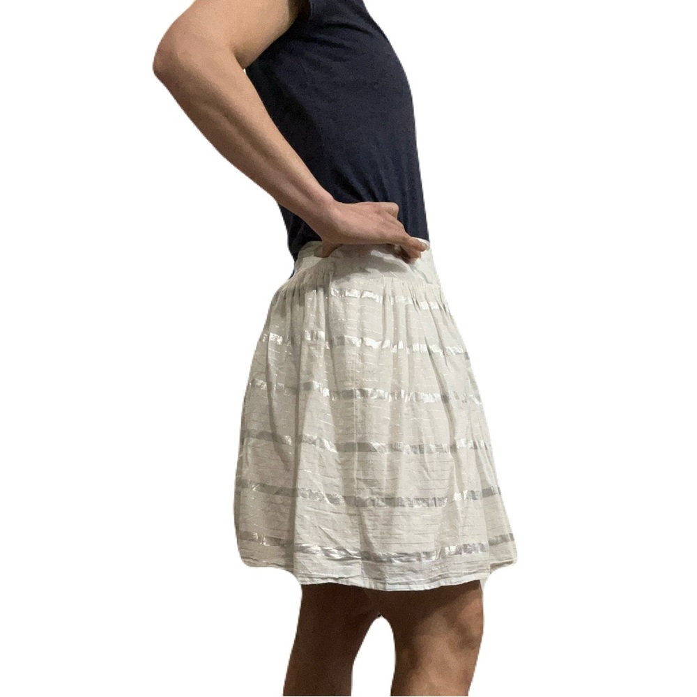 LOFT White and Metallic Silver Striped Cotton Skirt